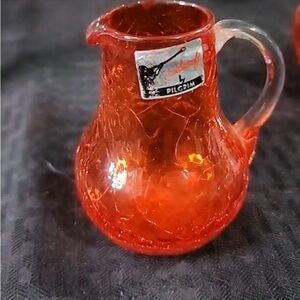 Pilgrim Vibrant Orange Crackle Glass Pitcher